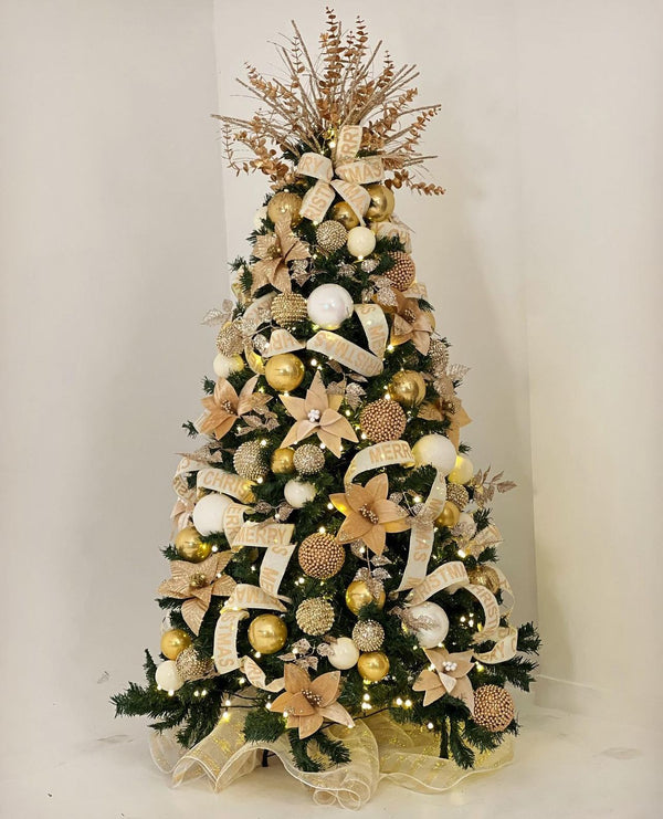Árvore de Natal Decorada 360º Dourada Pequena - 1 Metro
